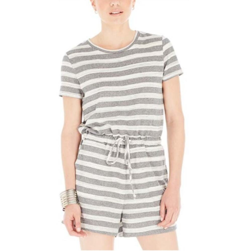 Laila Jayde Gray White Stripe Short Sleeve Romper NWT Size Small